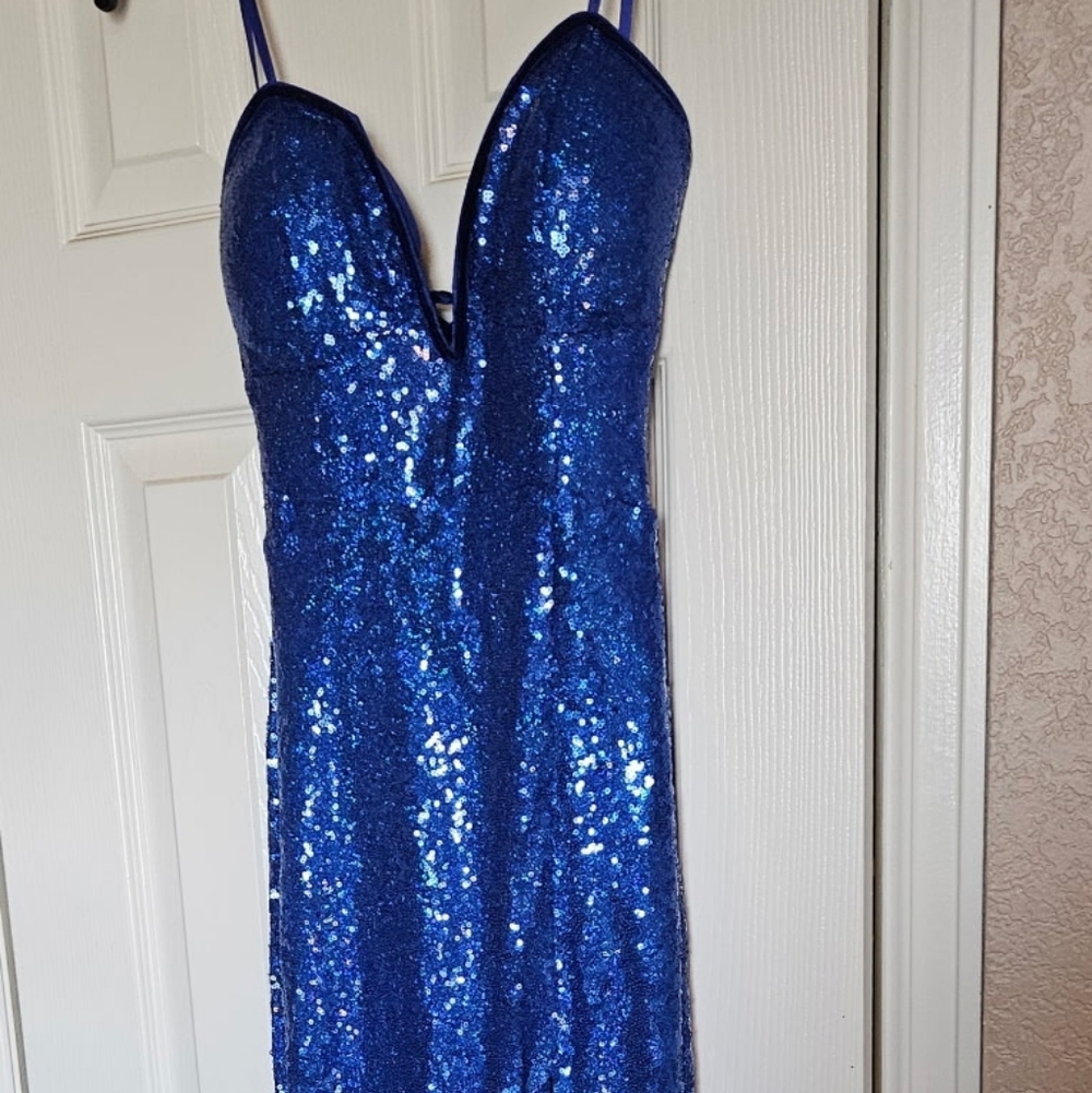 Blue Sequin Prom Dress